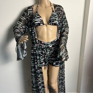 Leaf Print Bikini Set with Cover-Up Preowned Brazilian maryssil 4 piece